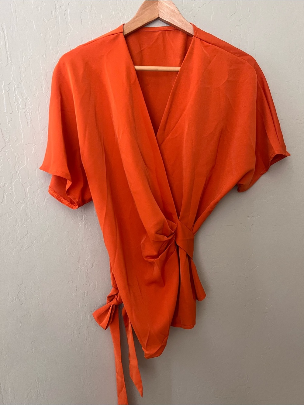 Women's Orange Tie-Waist Wrap Blouse